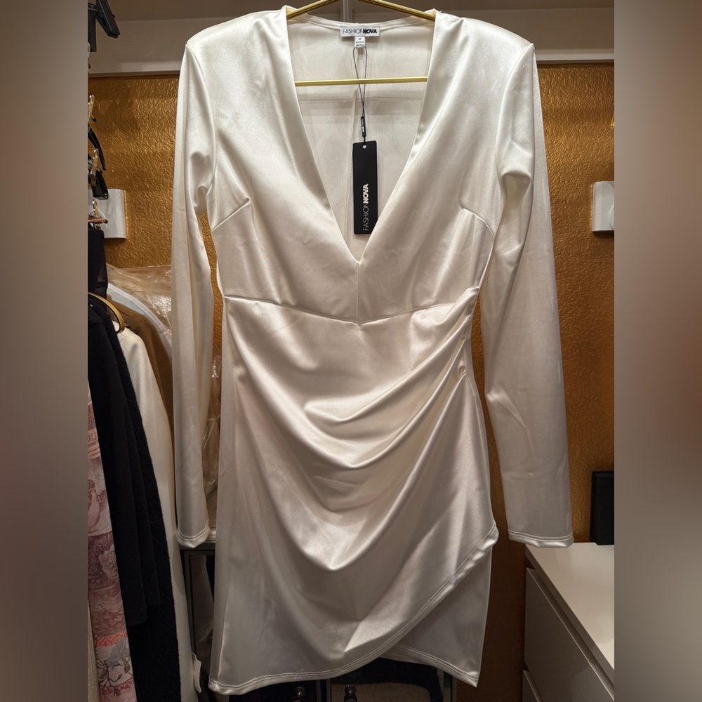 Fashion Nova White Satin Dress